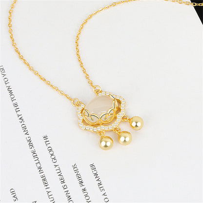 Cubic Zirconia and Quartz Lock Of Longevity Pendant Necklace, pendant necklace for women, everyday style, front view