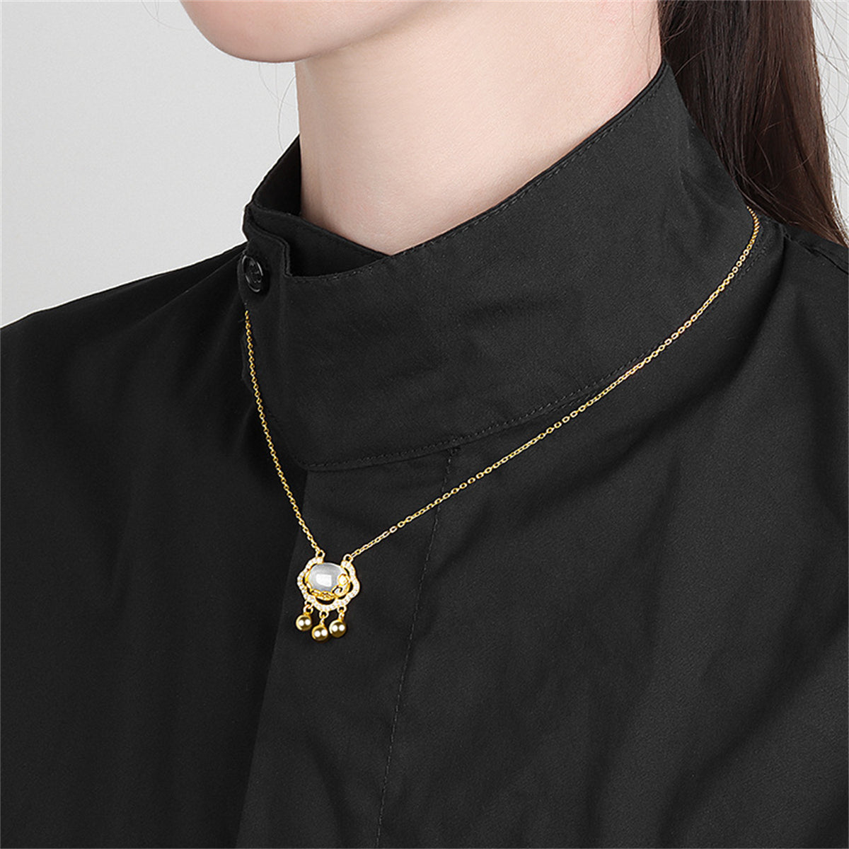 Cubic Zirconia and Quartz Lock Of Longevity Pendant Necklace, pendant necklace for women, everyday style, detail close-up