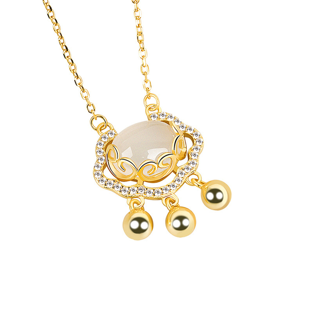 Cubic Zirconia and Quartz Lock Of Longevity Pendant Necklace, pendant necklace for women, everyday style, side view