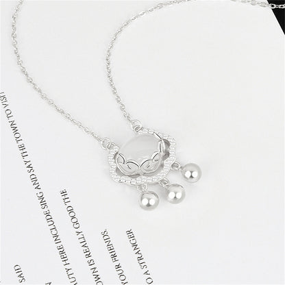 Cubic Zirconia and Quartz Silver-Plated Lock Of Longevity Pendant Necklace, silver pendant necklace for women, front view