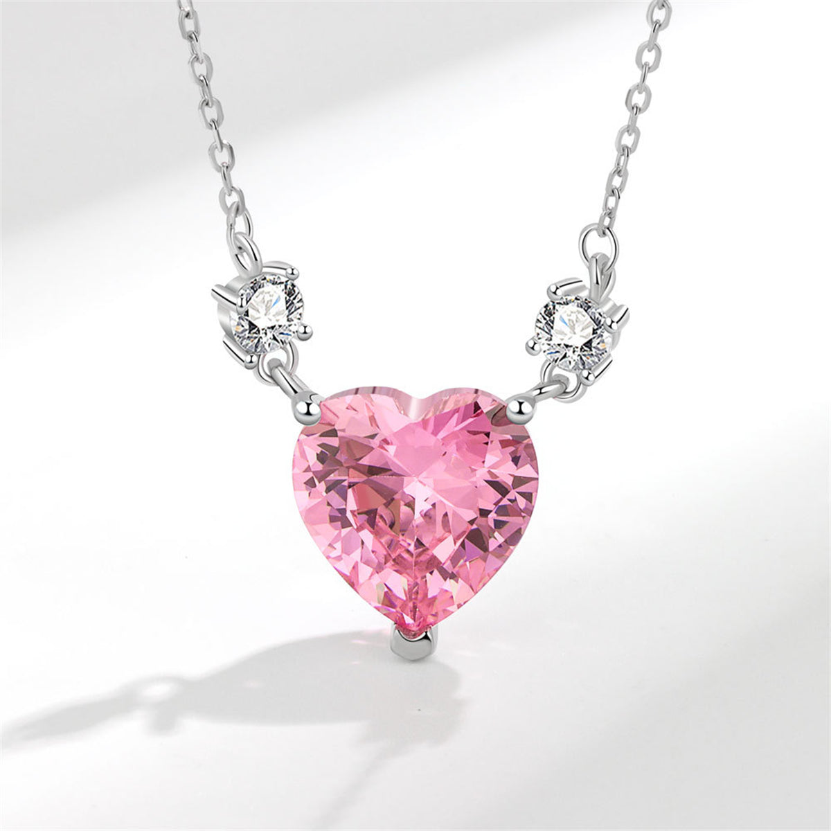 Pink Crystal and Cubic Zirconia Heart Pendant Necklace, pendant necklace for women, elegant gift for her, front view