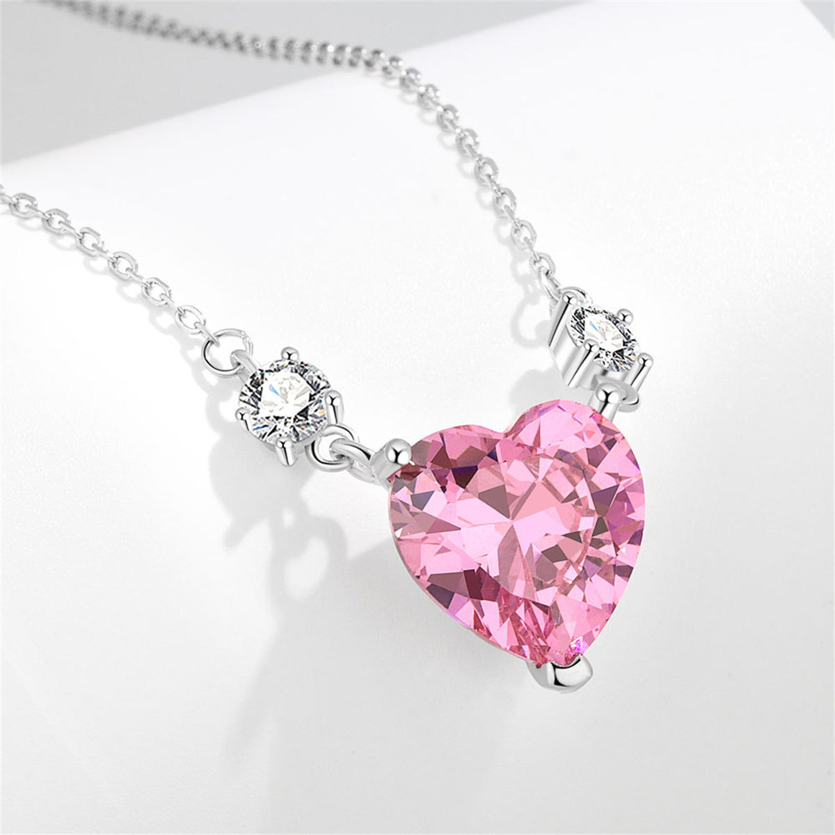 Pink Crystal and Cubic Zirconia Heart Pendant Necklace, pendant necklace for women, elegant gift for her, detail close-up