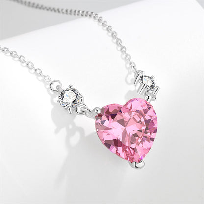 Pink Crystal and Cubic Zirconia Heart Pendant Necklace, pendant necklace for women, elegant gift for her, detail close-up