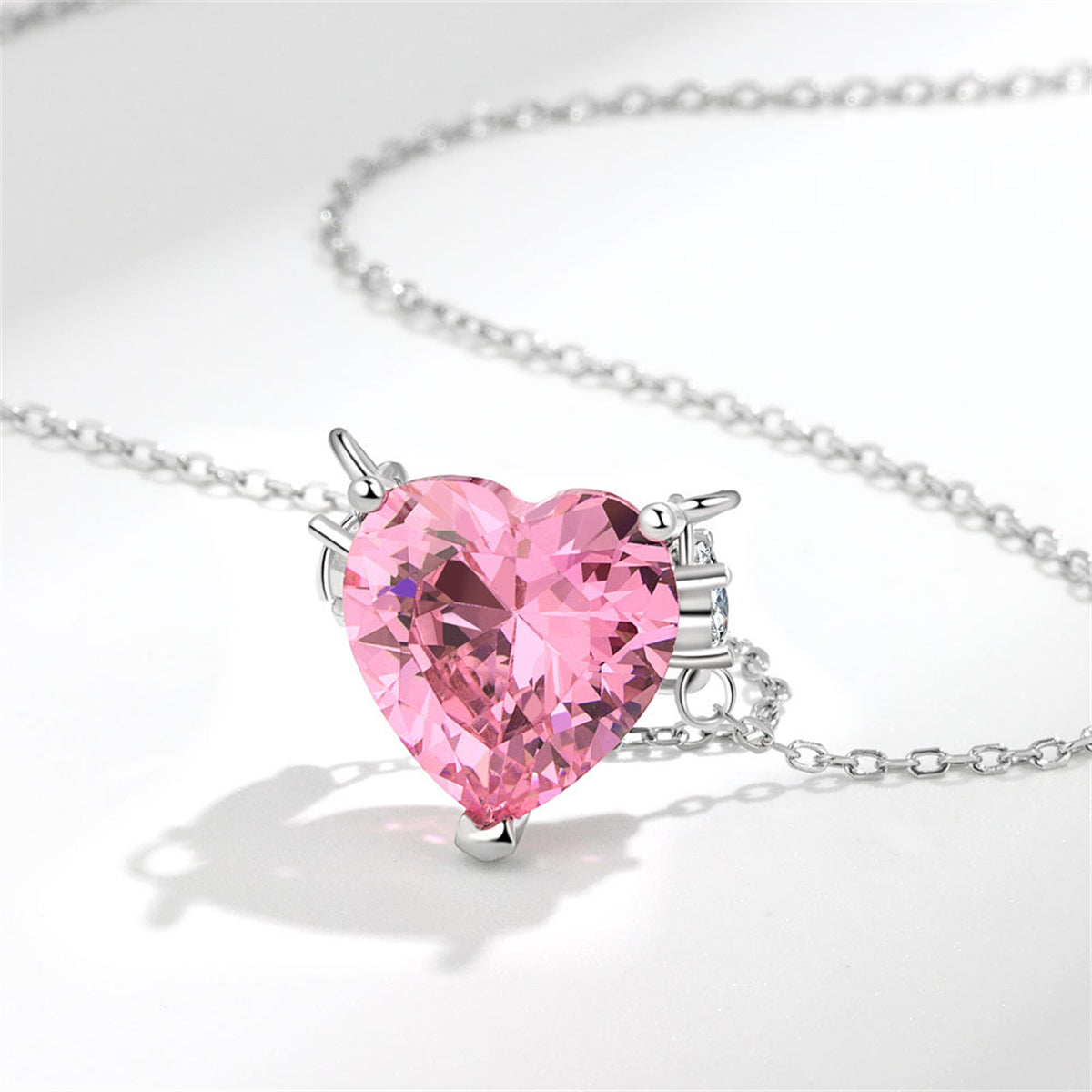 Pink Crystal and Cubic Zirconia Heart Pendant Necklace, pendant necklace for women, elegant gift for her, lifestyle look