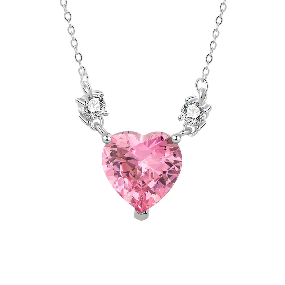 Pink Crystal and Cubic Zirconia Heart Pendant Necklace, pendant necklace for women, elegant gift for her, side view