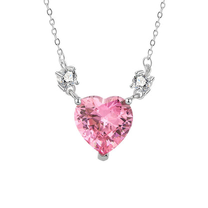 Pink Crystal and Cubic Zirconia Heart Pendant Necklace, pendant necklace for women, elegant gift for her, side view