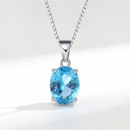 Blue Crystal and Silver-Plated Oval Pendant Necklace, silver pendant necklace for women, botanical inspired, front view