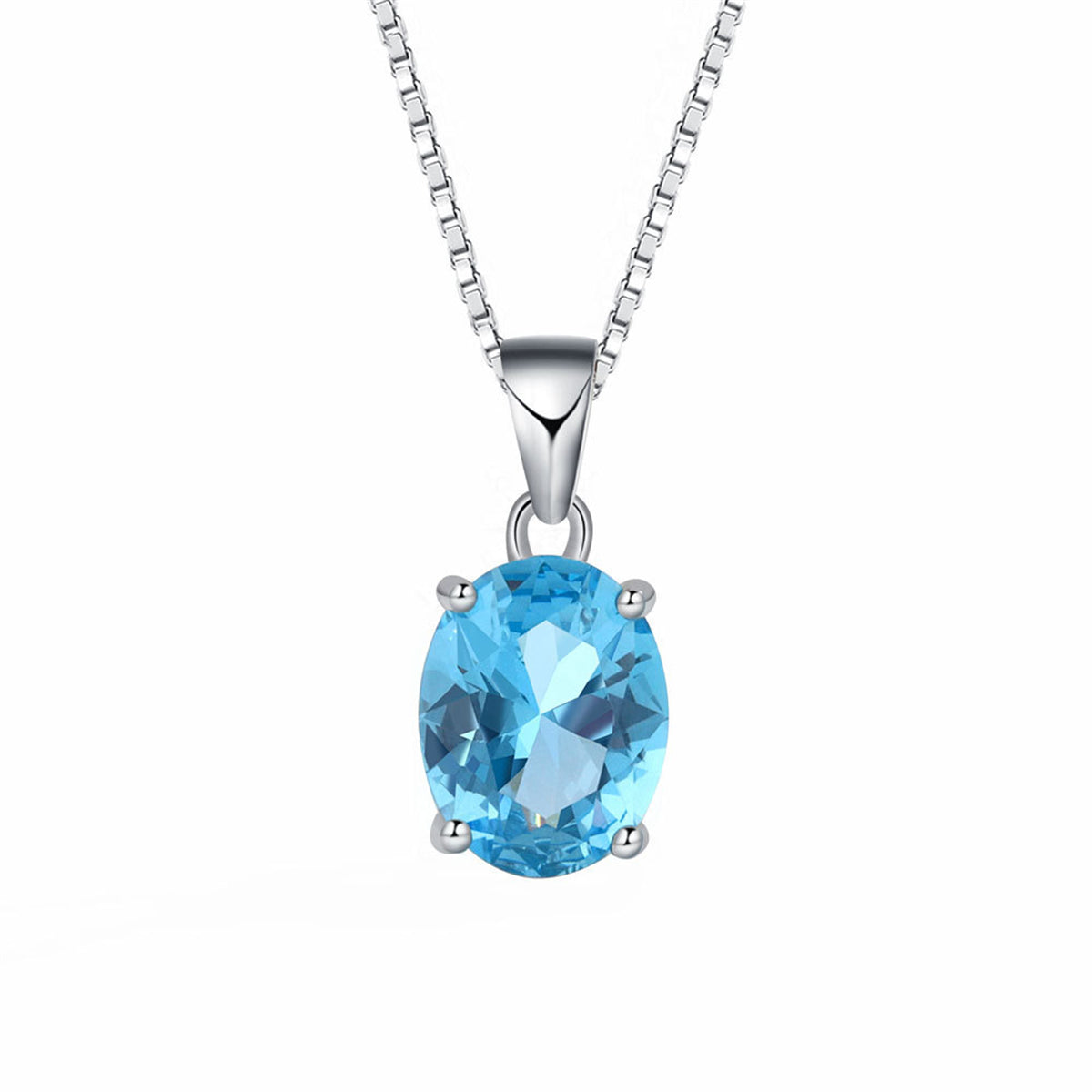 Blue Crystal and Silver-Plated Oval Pendant Necklace, silver pendant necklace for women, botanical inspired, side view