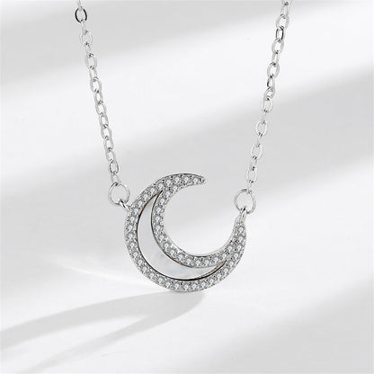 Shell and Cubic Zirconia Silver-Plated Moon Pendant Necklace, silver pendant necklace for women, front view