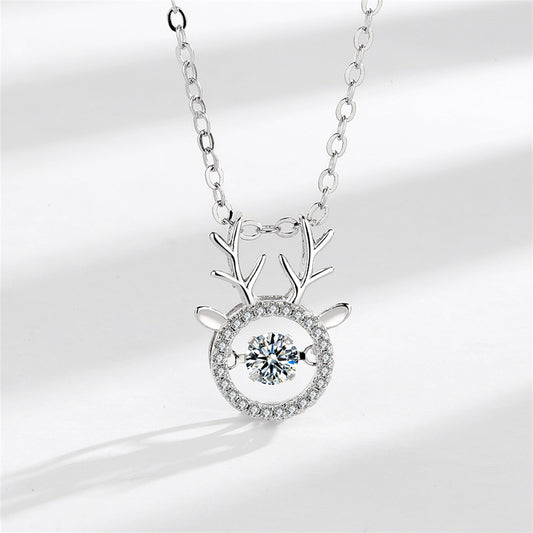 Cubic Zirconia and Crystal Silver-Plated Antler Pendant Necklace, silver pendant necklace for women, front view