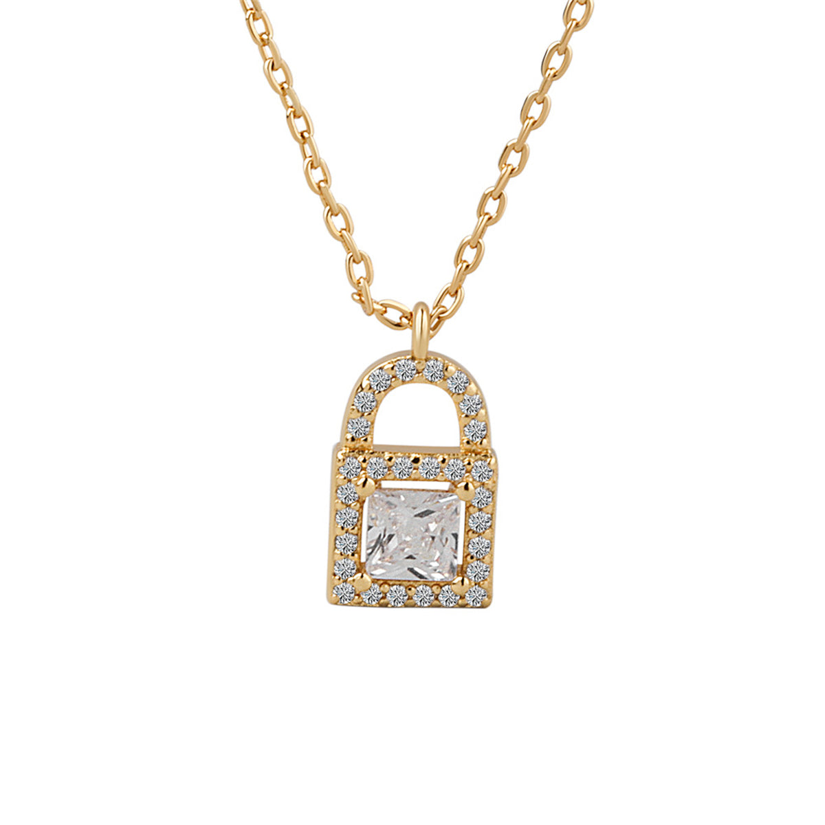Crystal and Cubic Zirconia 18K Gold-Plated Lock Pendant Necklace, gold pendant necklace for women, side view