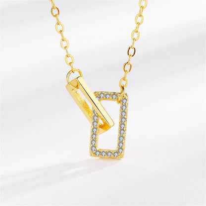 Cubic Zirconia and 18K Gold-Plated Interlocked Rectangle Pendant Necklace, gold pendant necklace for women, side view