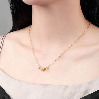 Cubic Zirconia and 18K Gold-Plated Interlocked Rectangle Pendant Necklace, gold pendant necklace for women, lifestyle look