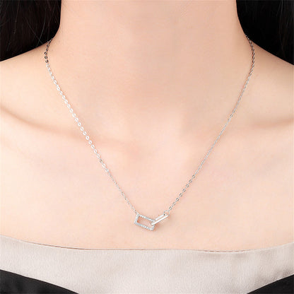 Cubic Zirconia and Silver-Plated Interlock Rectangles Pendant Necklace, silver pendant necklace for women, front view