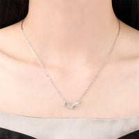 Cubic Zirconia & Silvertone Interlock Rectangles Pendant Necklace
