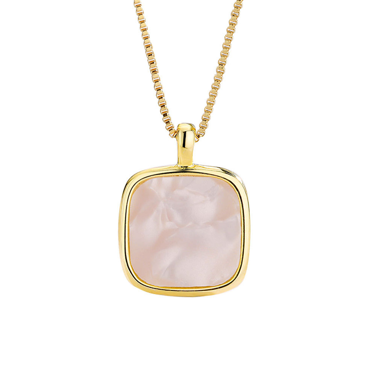 Shell and 18K Gold-Plated Square Pendant Necklace, gold pendant necklace for women, everyday style, side view