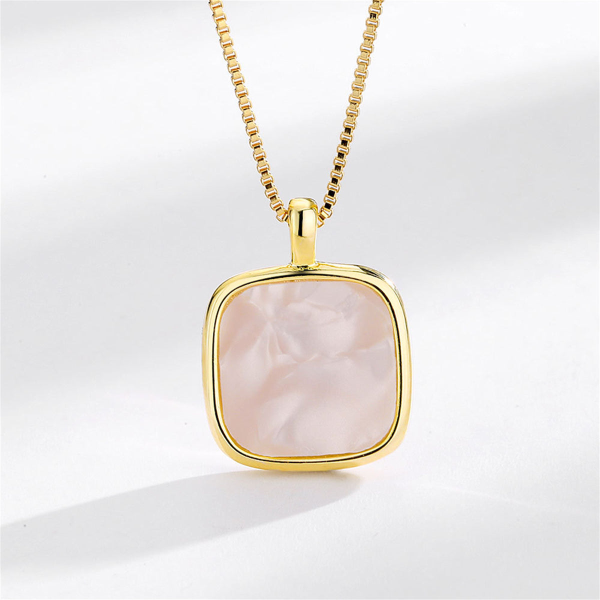 Shell and 18K Gold-Plated Square Pendant Necklace, gold pendant necklace for women, everyday style, front view