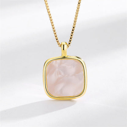 Shell and 18K Gold-Plated Square Pendant Necklace, gold pendant necklace for women, everyday style, front view