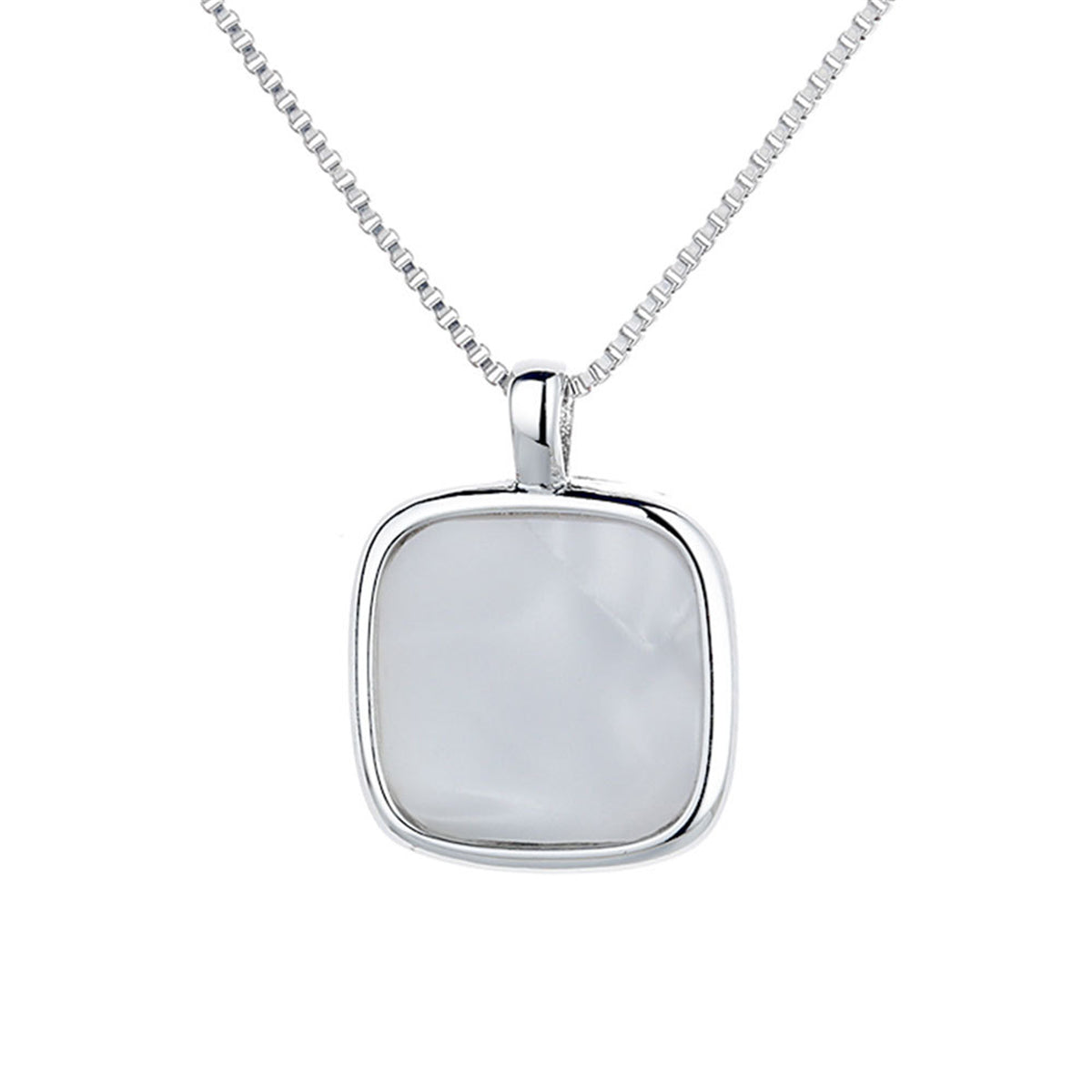 Shell and Silver-Plated Square Pendant Necklace, silver pendant necklace for women, everyday style, side view