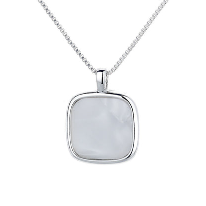 Shell and Silver-Plated Square Pendant Necklace, silver pendant necklace for women, everyday style, side view