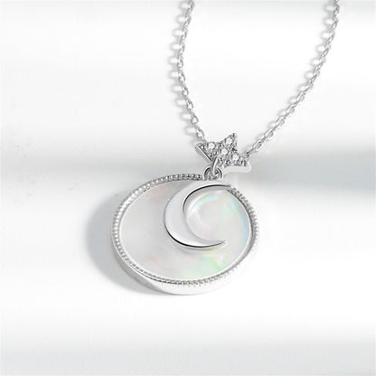Shell and Silver-Plated Moon Round Pendant Necklace, silver pendant necklace for women, lifestyle look