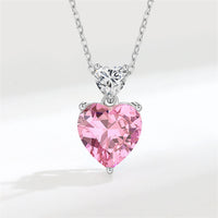 Pink Crystal & Silvertone Double Heart Pendant Necklace
