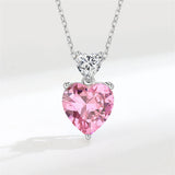 Pink Crystal & Silvertone Double Heart Pendant Necklace