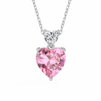 Pink Crystal & Silvertone Double Heart Pendant Necklace