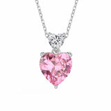 Pink Crystal & Silvertone Double Heart Pendant Necklace