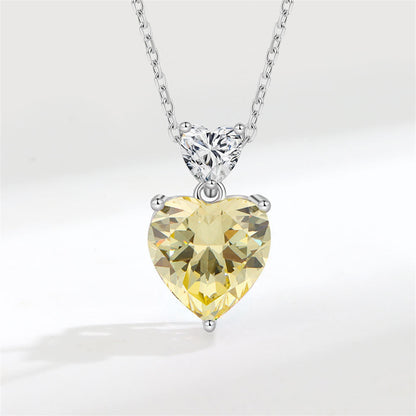 Yellow Crystal and Silver-Plated Double-Heart Pendant Necklace, silver pendant necklace for women, front view