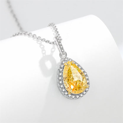 Yellow Crystal and Cubic Zirconia Drop Pendant Necklace, pendant necklace for women, elegant gift for her, front view