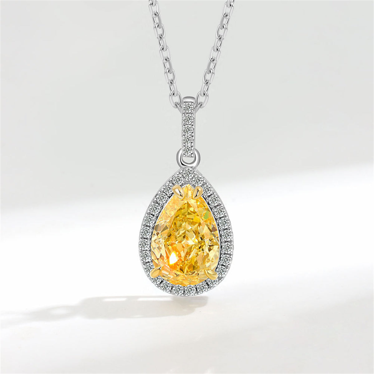 Yellow Crystal and Cubic Zirconia Drop Pendant Necklace, pendant necklace for women, elegant gift for her, detail close-up