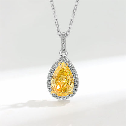 Yellow Crystal and Cubic Zirconia Drop Pendant Necklace, pendant necklace for women, elegant gift for her, detail close-up
