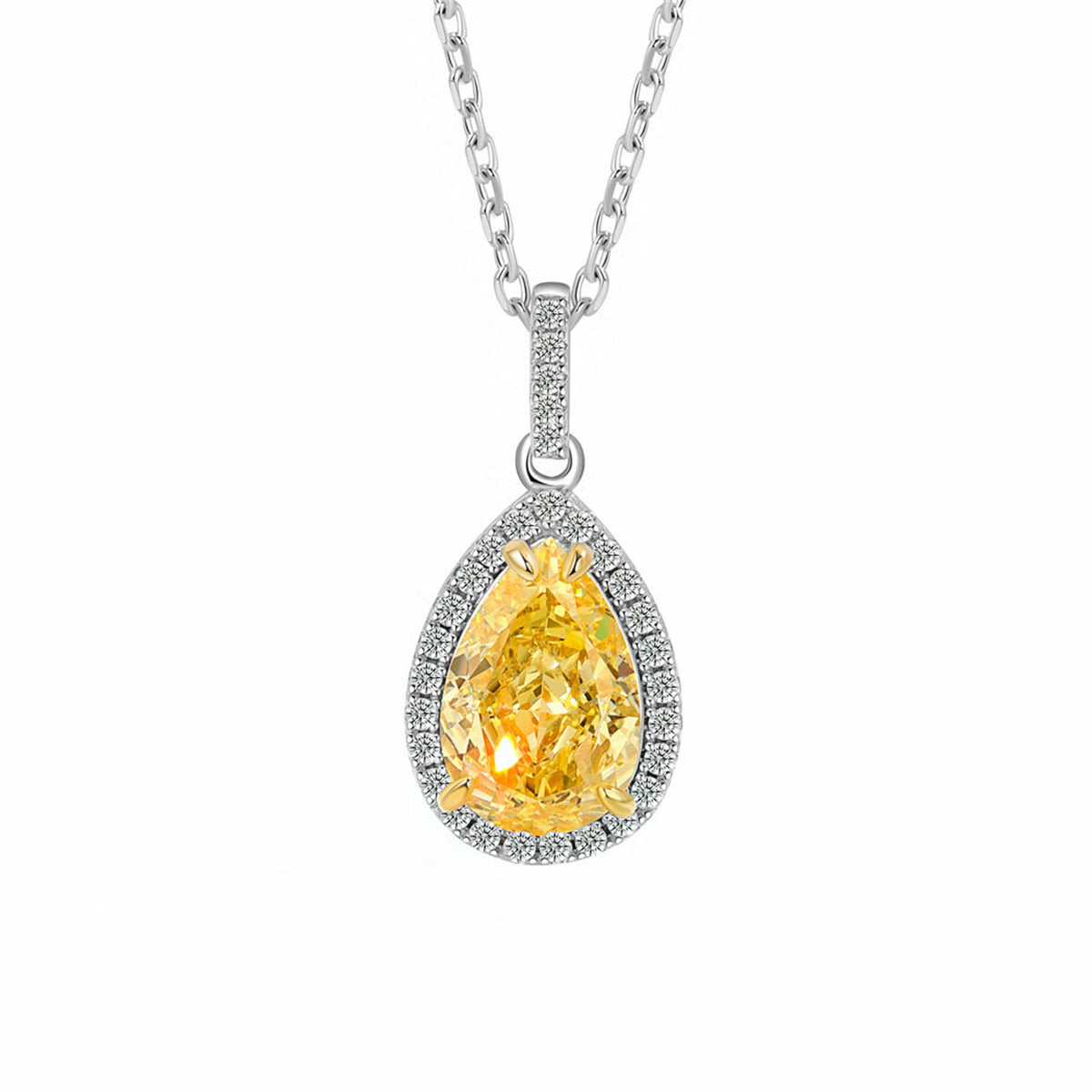 Yellow Crystal and Cubic Zirconia Drop Pendant Necklace, pendant necklace for women, elegant gift for her, side view