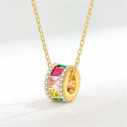 Multicolor Crystal and Cubic Zirconia 18K Gold-Plated Cylinder Pendant Necklace, gold pendant necklace for women, front view