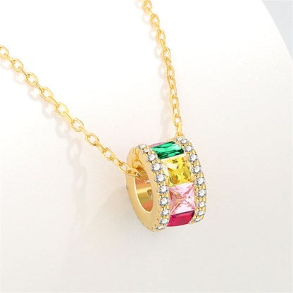 Multicolor Crystal and Cubic Zirconia 18K Gold-Plated Cylinder Pendant Necklace, gold pendant necklace..., lifestyle look
