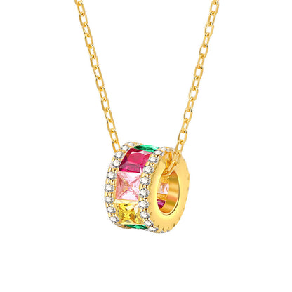 Multicolor Crystal and Cubic Zirconia 18K Gold-Plated Cylinder Pendant Necklace, gold pendant necklace for women, side view