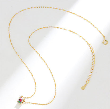 Multicolor Crystal and Cubic Zirconia 18K Gold-Plated Cylinder Pendant Necklace, gold pendant necklace..., detail close-up