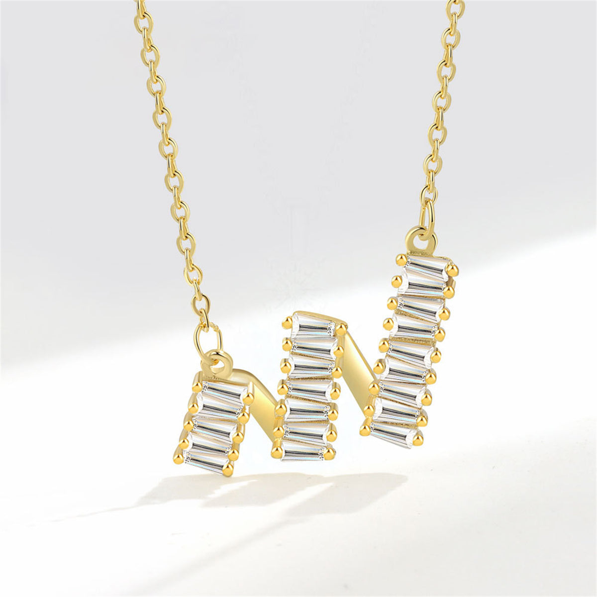 Crystal and 18K Gold-Plated Wave Pendant Necklace, gold pendant necklace for women, botanical inspired, front view