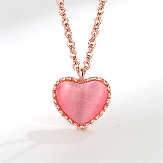 Pink Quartz and 18K Rose Gold-Plated Heart Pendant Necklace, rose gold pendant necklace for women, front view