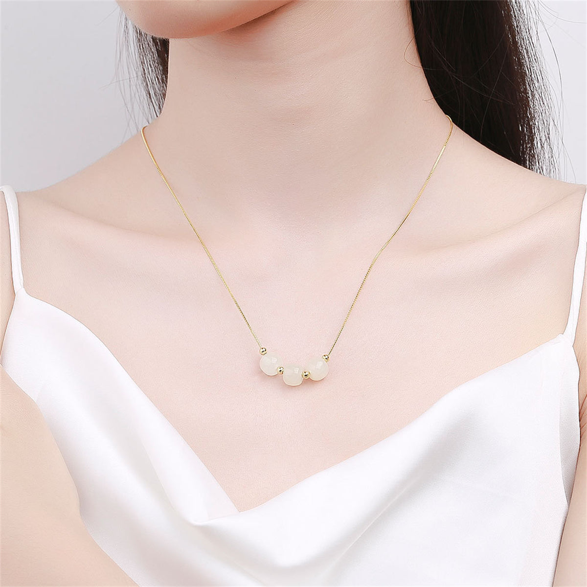 Jade & 18K Gold-Plated Beaded Pendant Necklace