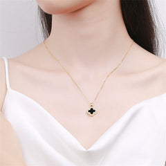 Shell & 18K Gold-Plated Cubic Zirconia-Accent Clover Pendant Necklace