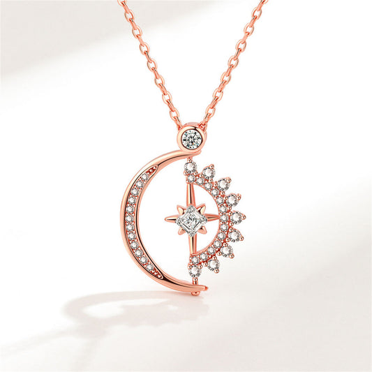 Crystal and 18K Rose Gold-Plated Cubic Zirconia-Accent Star Moon Pendant Necklace, rose gold pendant necklace..., front view
