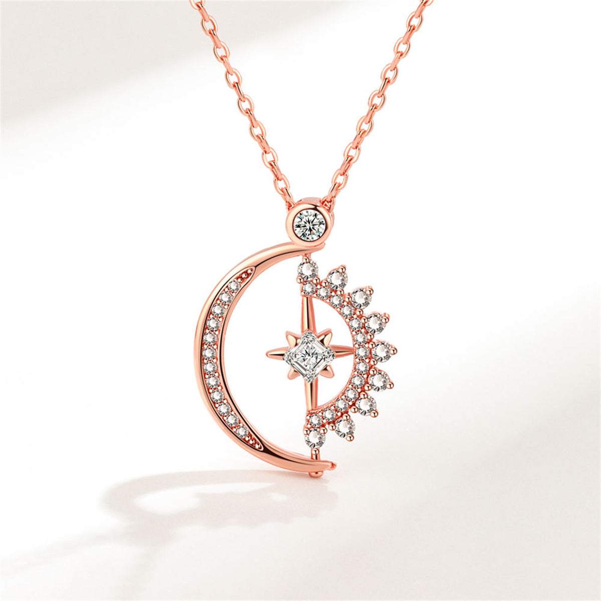 Crystal & 18K Rose Gold-Plated Cubic Zirconia-Accent Star Moon Pendant Necklace
