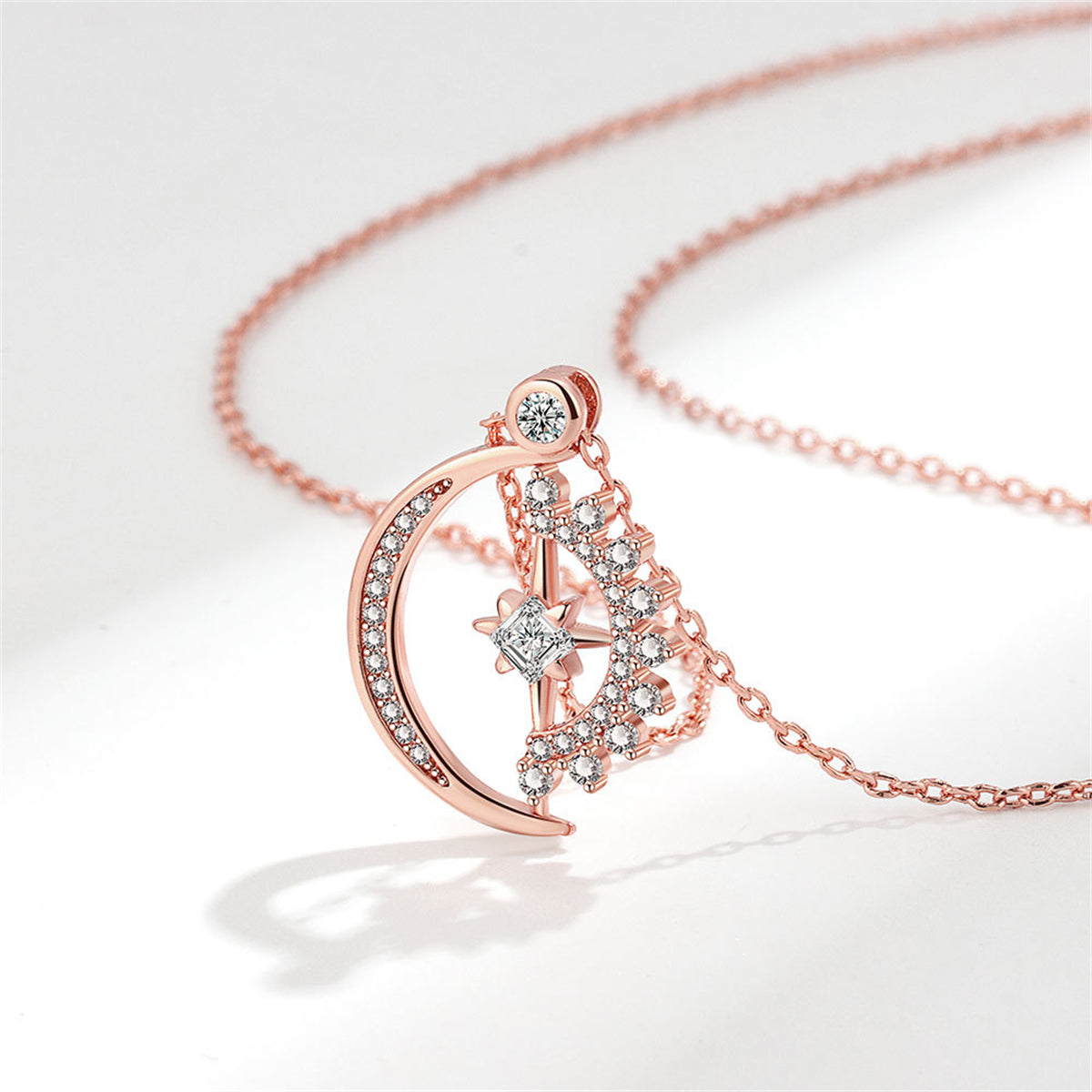 Crystal & 18K Rose Gold-Plated Cubic Zirconia-Accent Star Moon Pendant Necklace