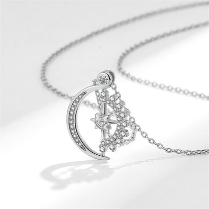 Crystal and Cubic Zirconia Silver-Plated Celestial Spinning Pendant Necklace, silver pendant necklace for women, side view