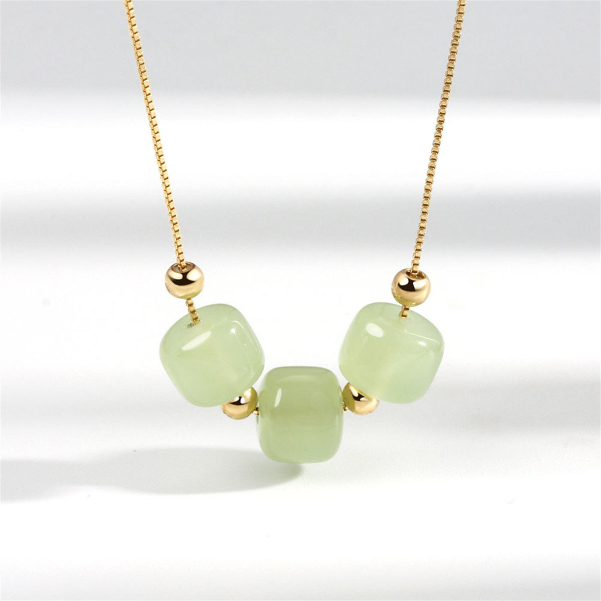 Jade and 18K Gold-Plated Beaded Pendant Necklace, gold pendant necklace for women, botanical inspired, front view