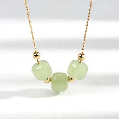 Jade and 18K Gold-Plated Beaded Pendant Necklace, gold pendant necklace for women, botanical inspired, front view