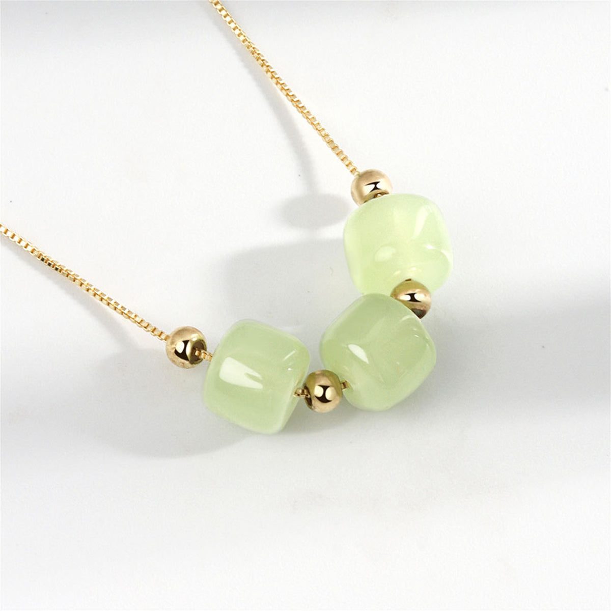 Jade and 18K Gold-Plated Beaded Pendant Necklace, gold pendant necklace for women, botanical inspired, detail close-up