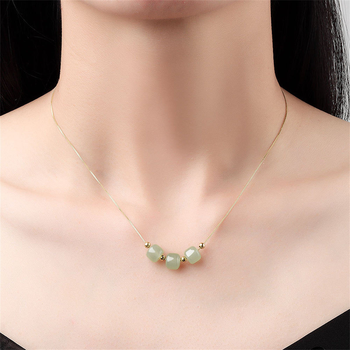 Jade and 18K Gold-Plated Beaded Pendant Necklace, gold pendant necklace for women, botanical inspired, lifestyle look